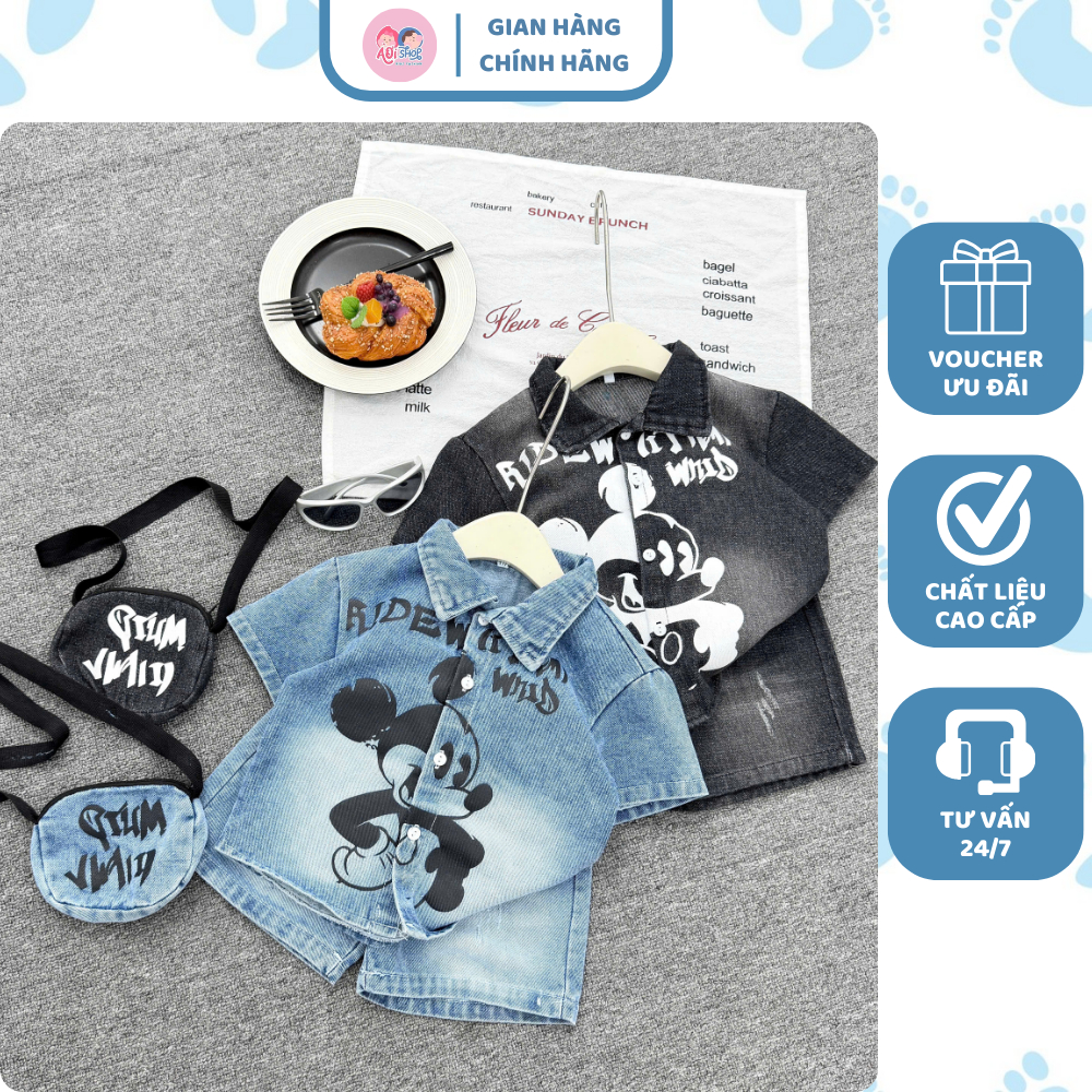 [À ƠI SHOP] E65- bộ sơ mi bò mickey trắng ridew- a108.325