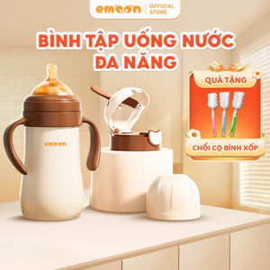 Bình tập hút nước đa năng Emoon 2 trong 1 cho bé, giữ nhiệt 24h, inox 316 an toàn, tiện lợi
