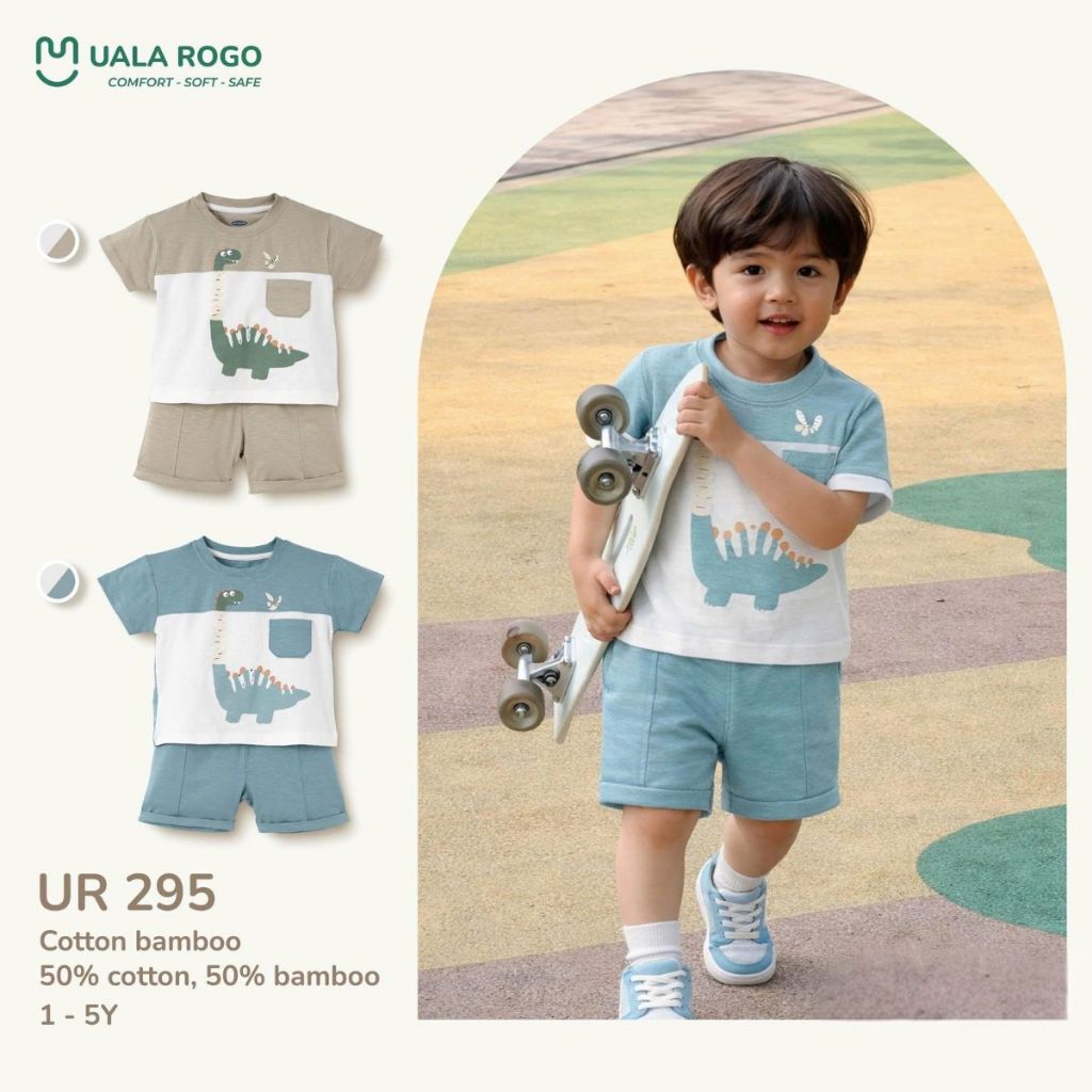 Bộ quần áo cộc tay cho bé Ualarogo 1-5 tuổi vải Cotton Bamboo Sợi tre co giãn thấm hút UR 295