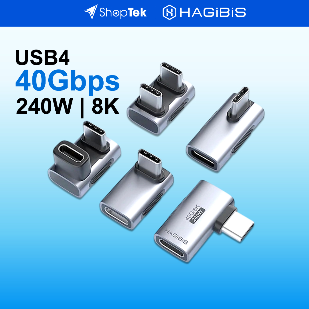 HAGIBIS Bộ chuyển góc USB4 C to C sạc nhanh 240W - 40G - 8K, chip E-maker, hỗ trợ thunderbolt 4/3
