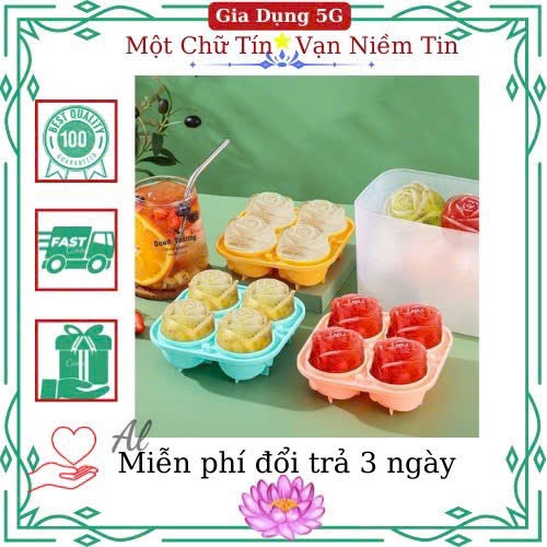 Khay Làm Đá Hình Hoa Hồng 4 Ô – Khuôn Silicone Làm Đá, Thạch, Rau Câu Trang Trí Đồ Uống