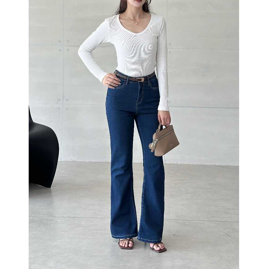Quần Jean Loe Nữ REDE LOE-03A Ống Suông Loe, Lưng Cao, Co Giãn Xanh Đậm Trơn Cổ Điển Sang Trọng