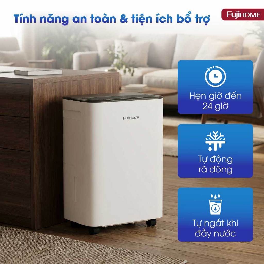 Máy hút ẩm chống nồm  Nhập Khẩu FUJIHOME DH12LITE cho căn hộ nhỏ,, máy hút ẩm 16 Lít tiết kiệm điện