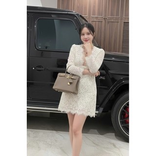 Váy Trắng Dự Tiệc Chất Ren Chỉ Cao Cấp Có Lót Trong