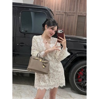 Váy Trắng Dự Tiệc Chất Ren Chỉ Cao Cấp Có Lót Trong