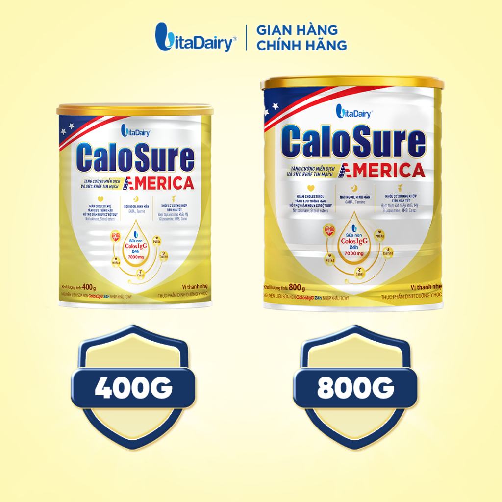[COMBO 1.2KG TIẾT KIỆM] Sữa bột CaloSure America vị thanh nhẹ 400g + 800g - Tăng đề kháng, khỏe tim mạch