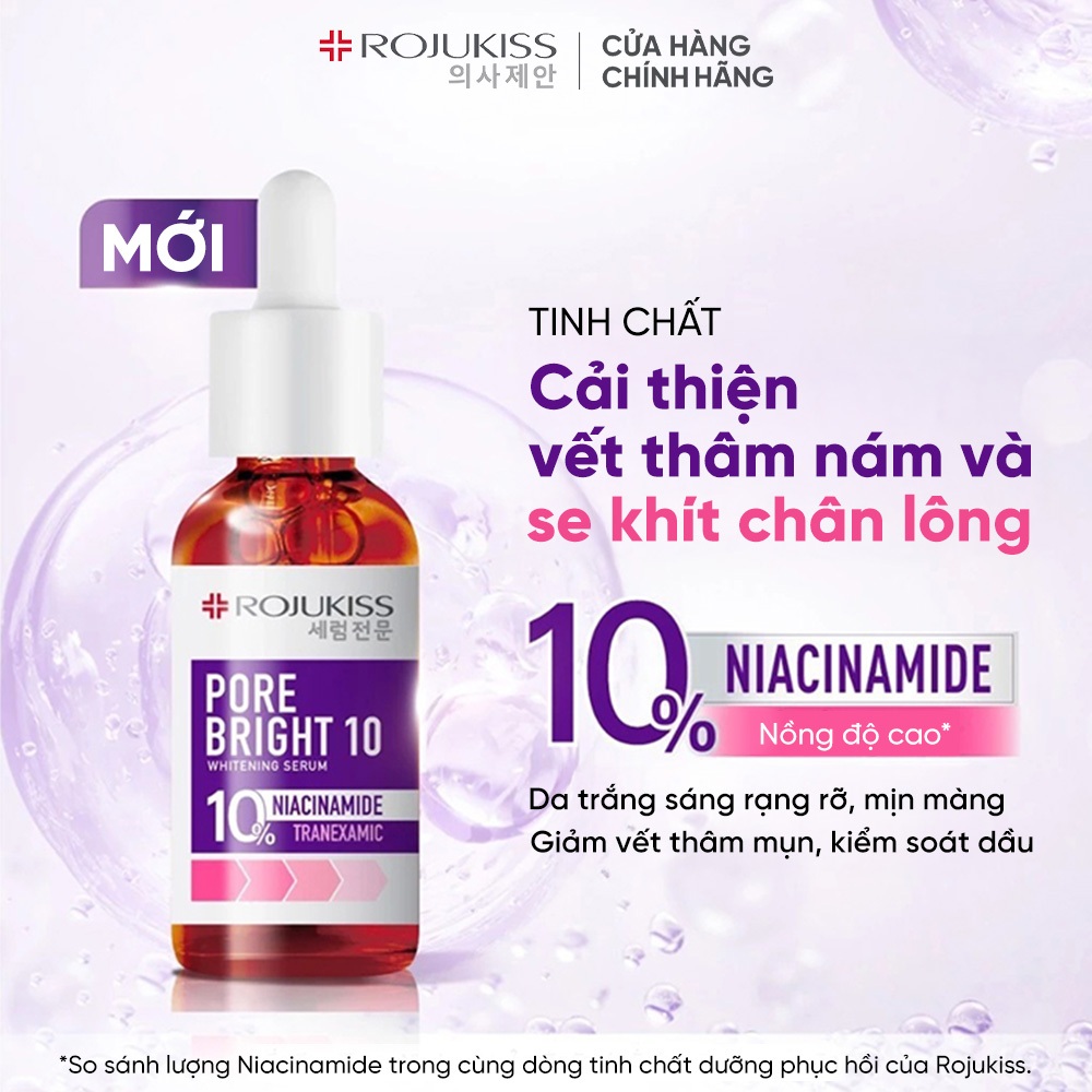 Serum Dưỡng Trắng Da Và Se Khít Lỗ Chân Lông Rojukiss Porebright10 Whitening Serum 30 Ml