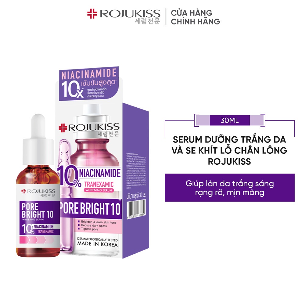 Serum Dưỡng Trắng Da Và Se Khít Lỗ Chân Lông Rojukiss Porebright10 Whitening Serum 30 Ml