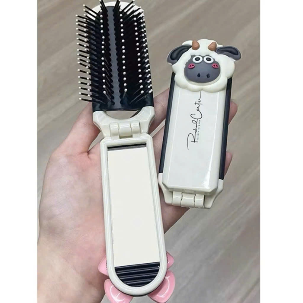 Lược Gập Mini 2 Trong 1 Kèm Gương Hình Cừu Dễ Thương – Lược Chải Tóc Bỏ Túi Tiện Lợi