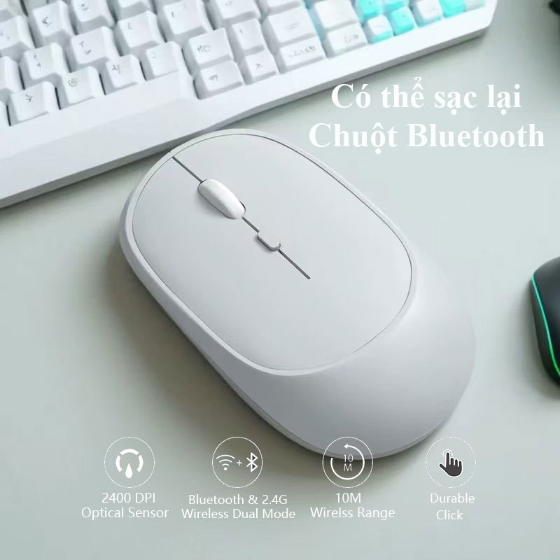 Chuột Bluetooth Dual Mode (USB+BT) Sạc Pin Cao Cấp - Chuột Máy Tính Không Dây Silent Chống Ồn Đa Năng