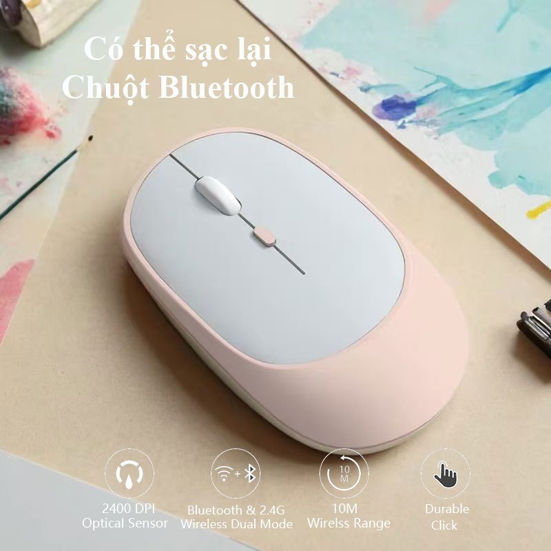 Chuột Bluetooth Không Dây 2 Chế độ (Bluetooth & USB) Có Thể Sạc Lại - Chuột Silent Chống Ồn Cho Văn Phòng