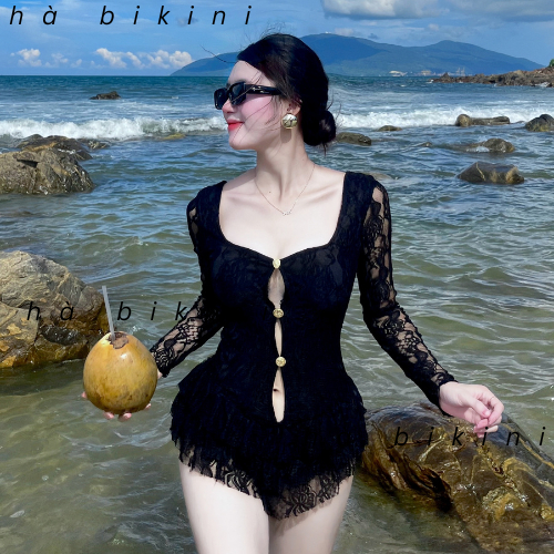 [BKN 921]Đồ bơi đi biển BODYSUIT REN TAY DÀI vuông ôm sát body chân nhún bèo viền xếp tầng xinh xắn nhẹ nhàng cho các