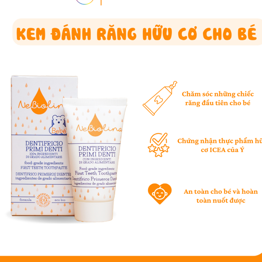 Kem đánh răng cho bé chiết xuất Yến mạch hữu cơ NeBiolina nuốt được 50g