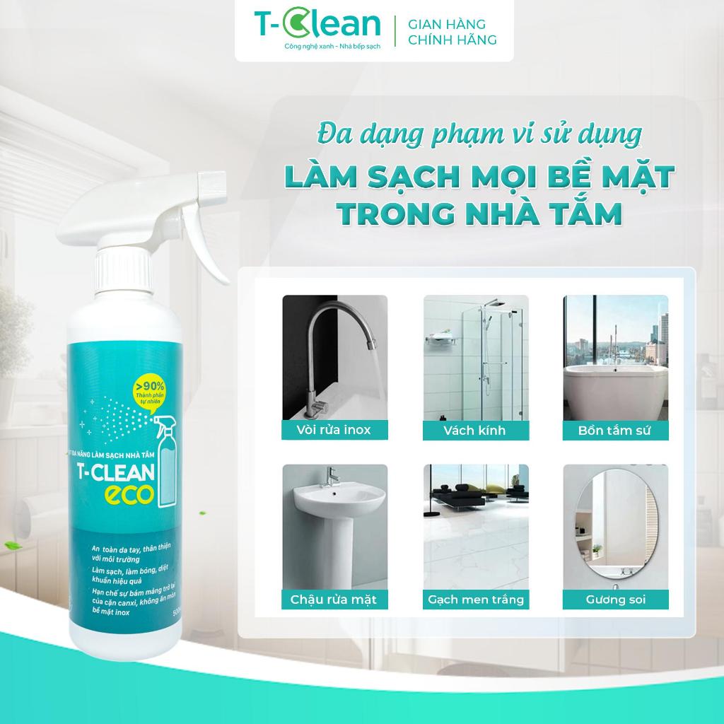 Chai xịt đa năng nhà tắm TClean tẩy cặn canxi, ố vàng, làm sạch bóng vòi sen, inox, lavabo