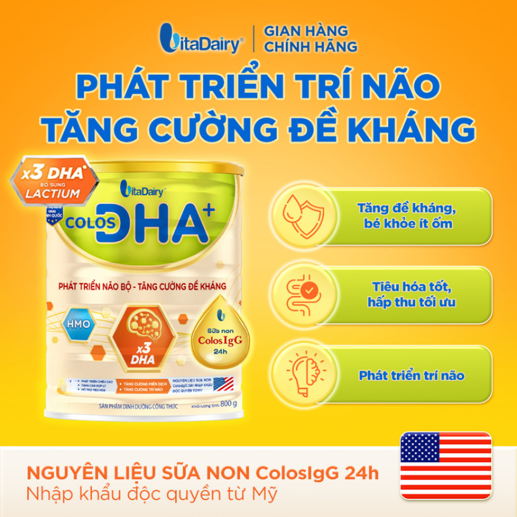 [NHIỀU GIAI ĐOẠN] Sữa bột Colos DHA+ cho trẻ – Bổ sung dinh dưỡng, hỗ trợ phát triển trí não – Lon 800g