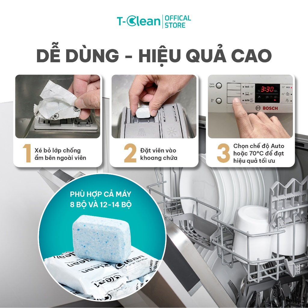Viên Rửa Bát  All in one Mini 8g T-Clean cho máy rửa bát 4-8 bộ, Tp Tự nhiên, không mùi nồng