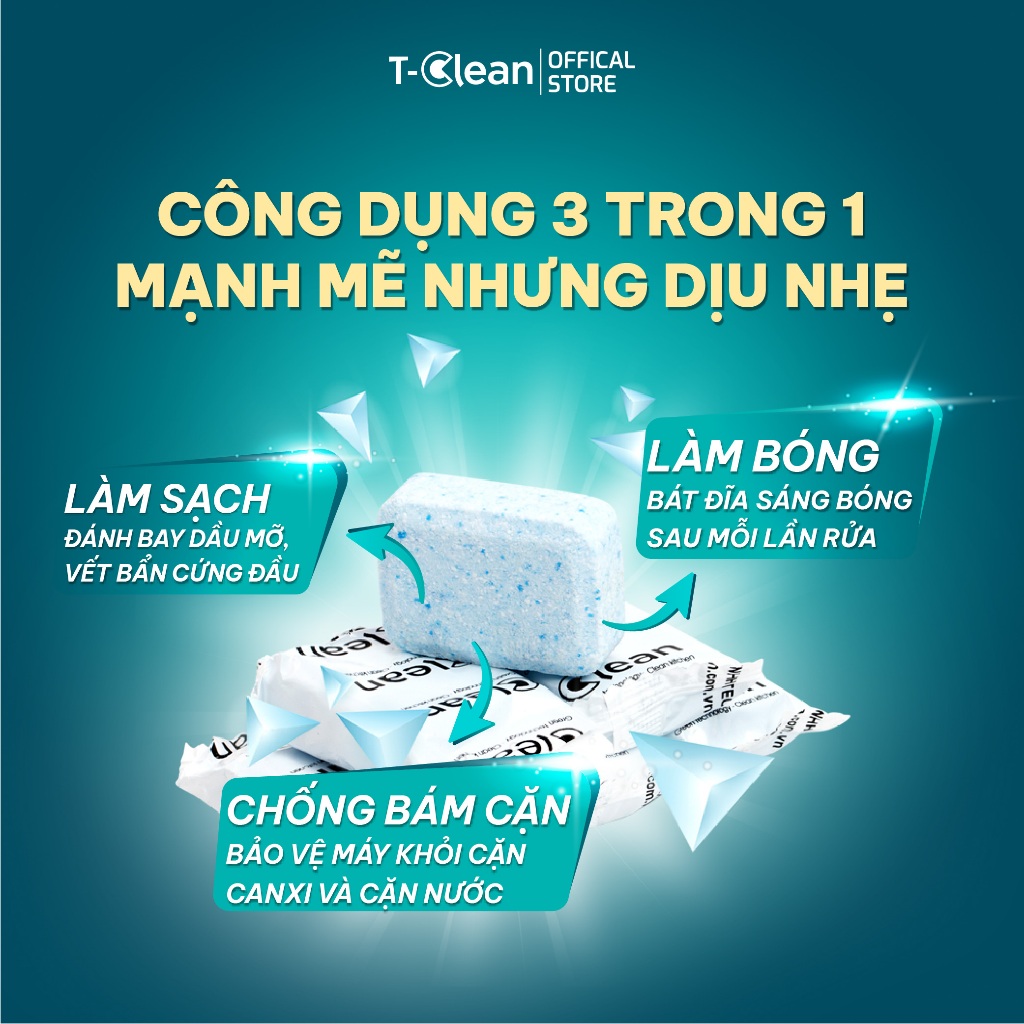 Viên Rửa Bát  All in one Mini 8g T-Clean cho máy rửa bát 4-8 bộ, Tp Tự nhiên, không mùi nồng