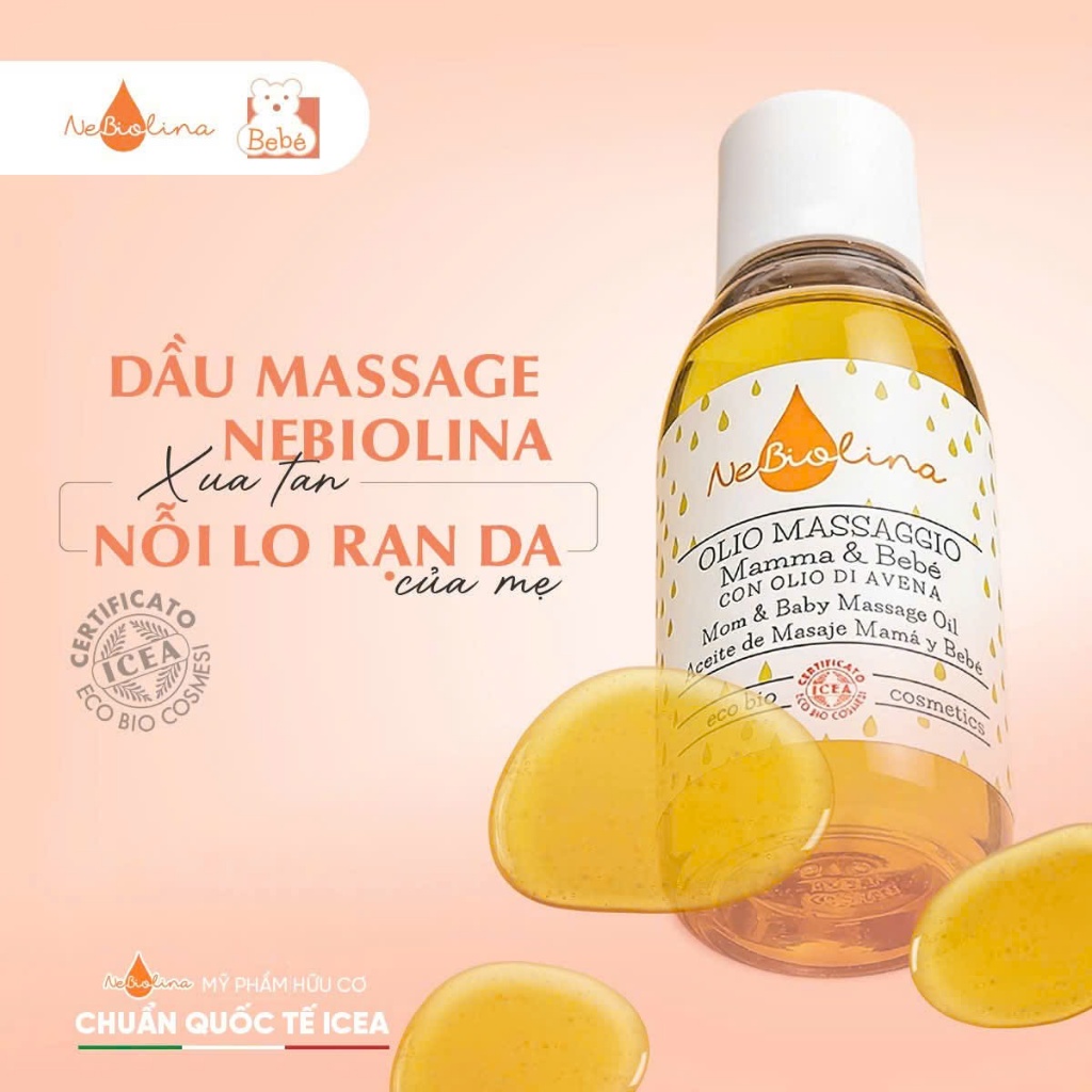 Dầu Massage cho Mẹ & Bé chiết xuất Yến Mạch Hữu Cơ NeBiolina,Làm Mờ Vết Rạn Cho Mẹ Và Dưỡng Ẩm Cho Bé 100ml