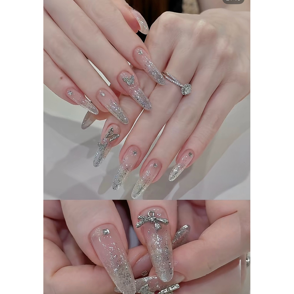 Nail box thạch nude phối nhũ óng ánh bling , nail cô dâu , nail kỉ yếu