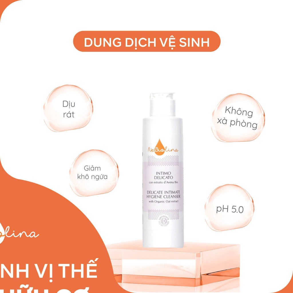 Dung dịch vệ sinh phụ nữ chiết xuất Yến mạch Hữu cơ NeBiolina, làm sạch, dưỡng ẩm, giảm ngứa 200ml + quà tặng
