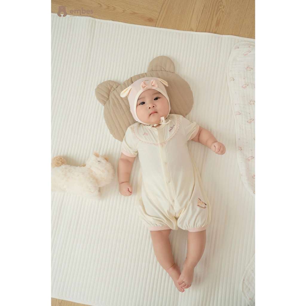 Phụ Kiện Sơ Sinh Embes, Mũ Buộc Phối Tai Cún Cute Chất Cotton Mềm Mại Cho Bé Sơ Sinh Từ 0-9 Tháng