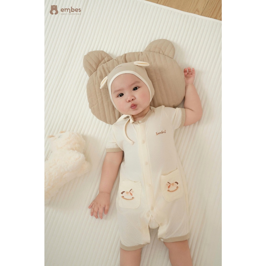 Phụ Kiện Sơ Sinh Embes, Mũ Buộc Phối Tai Cún Cute Chất Cotton Mềm Mại Cho Bé Sơ Sinh Từ 0-9 Tháng