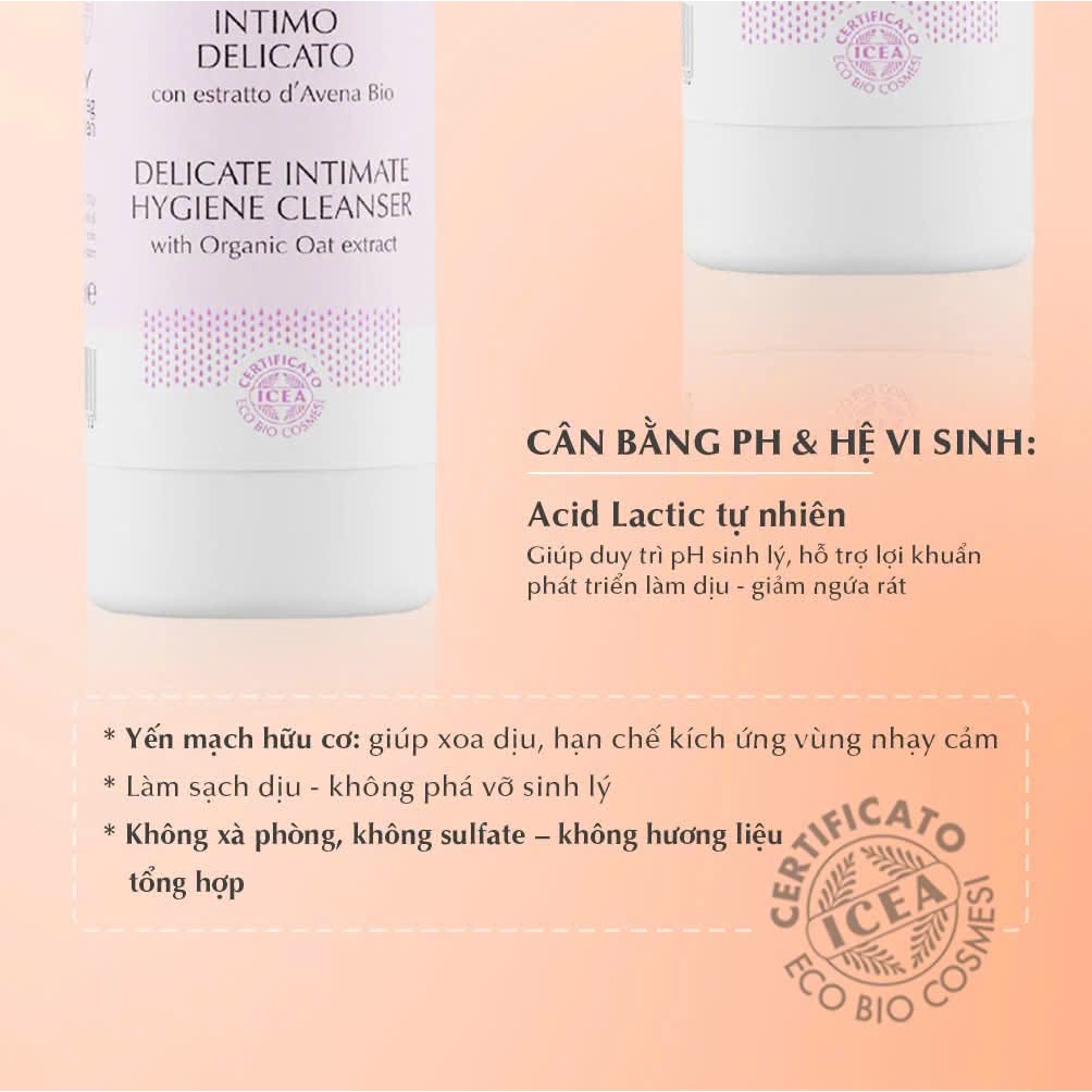 Dung dịch vệ sinh phụ nữ  NeBiolina chiết xuất  Yến mạch Hữu cơ làm sạch, dưỡng ẩm, giảm ngứa 200ml