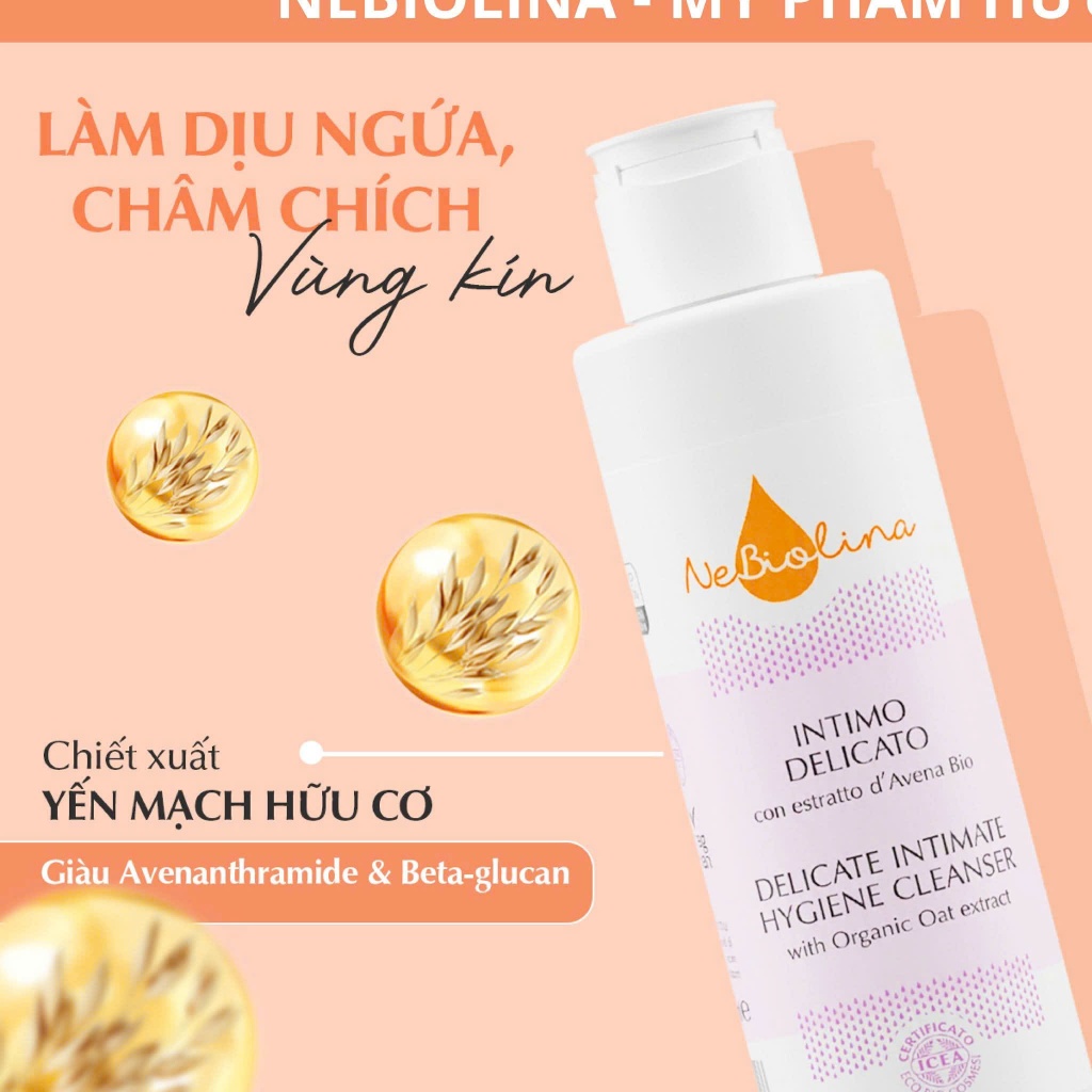 Dung dịch vệ sinh phụ nữ  NeBiolina chiết xuất  Yến mạch Hữu cơ làm sạch, dưỡng ẩm, giảm ngứa 200ml