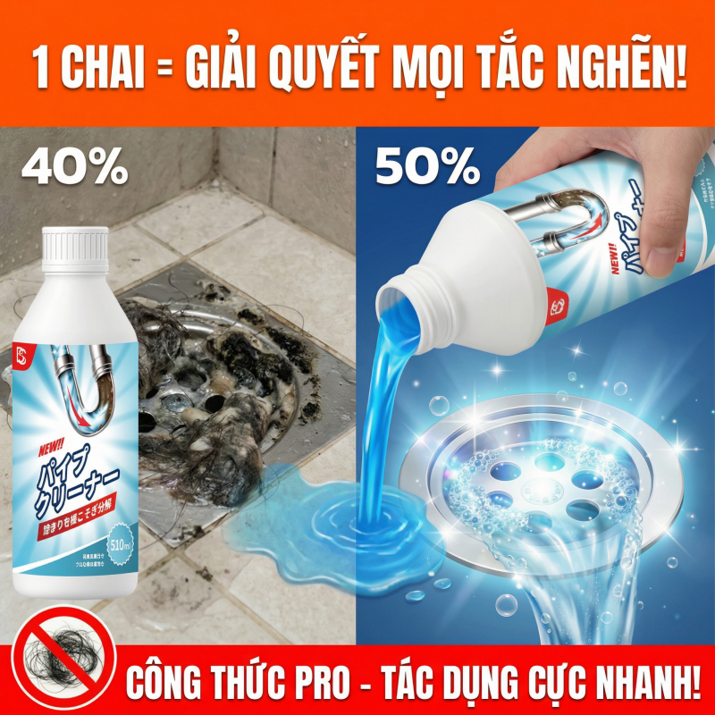 🔥100% Sức mạnh thông tắc mạnh mẽ nhất🔥nước thông tắc nước thông cống siêu mạnh thông tắc cống 510ml