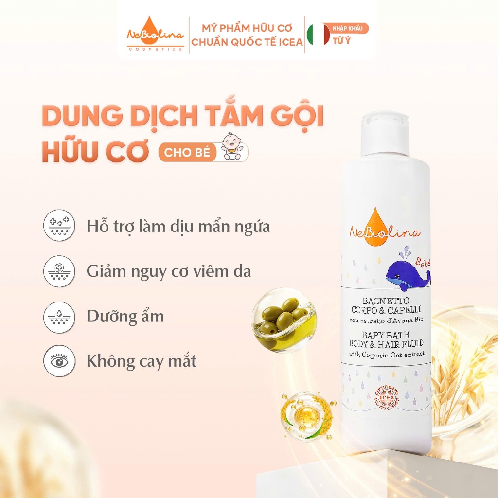 Combo Dầu gội và Kem đánh răng NeBiolina chiết xuất Yến mạch hữu cơ từ Ý