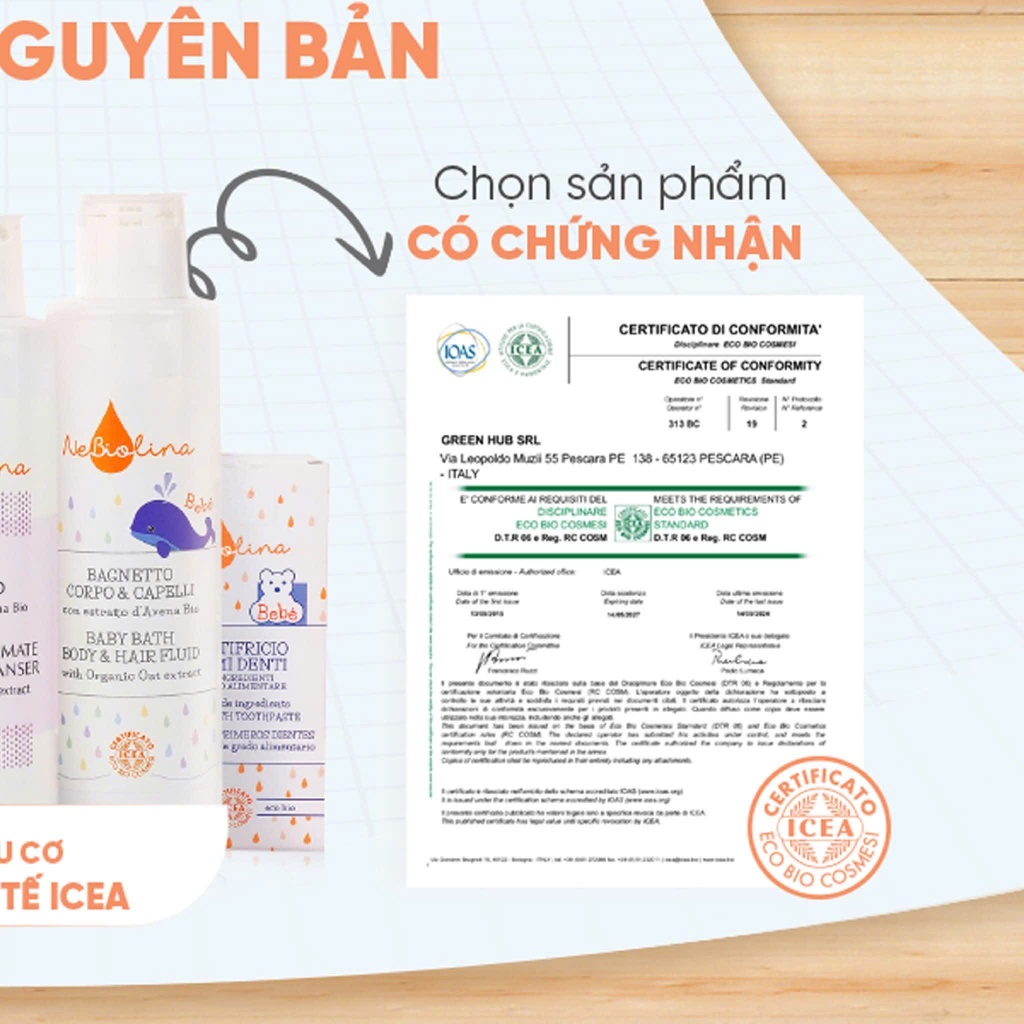Combo Dầu gội và Kem đánh răng NeBiolina chiết xuất Yến mạch hữu cơ từ Ý