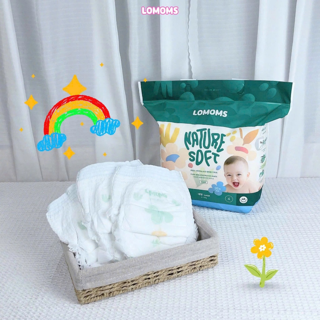 Tã/Bỉm ngày đêm Lomoms nội địa Hàn Quốc, siêu mềm mịn, đủ size cho bé