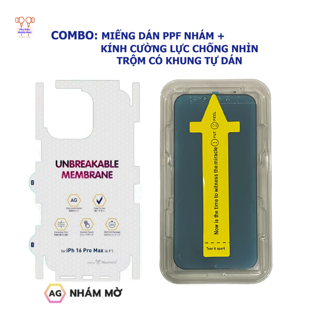 Combo Miếng Dán PPF Mờ Nhám + Kính Cường Lực Khung Tự Dán Cho iPhone – Bảo Vệ Toàn Diện Trước Sau