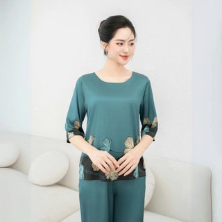 [CAO CẤP] Bộ Đồ Trung Niên Áo Lụa Latin Tay Lỡ, Quần Suông Ống Rộng, Co Giãn Thoải Mái Thoáng Mát - Anh Thư Shop (AT40)