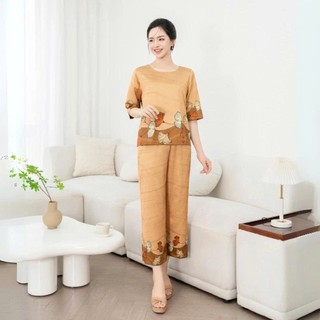 [CAO CẤP] Bộ Đồ Trung Niên Áo Lụa Latin Tay Lỡ, Quần Suông Ống Rộng, Co Giãn Thoải Mái Thoáng Mát - Anh Thư Shop (AT40)