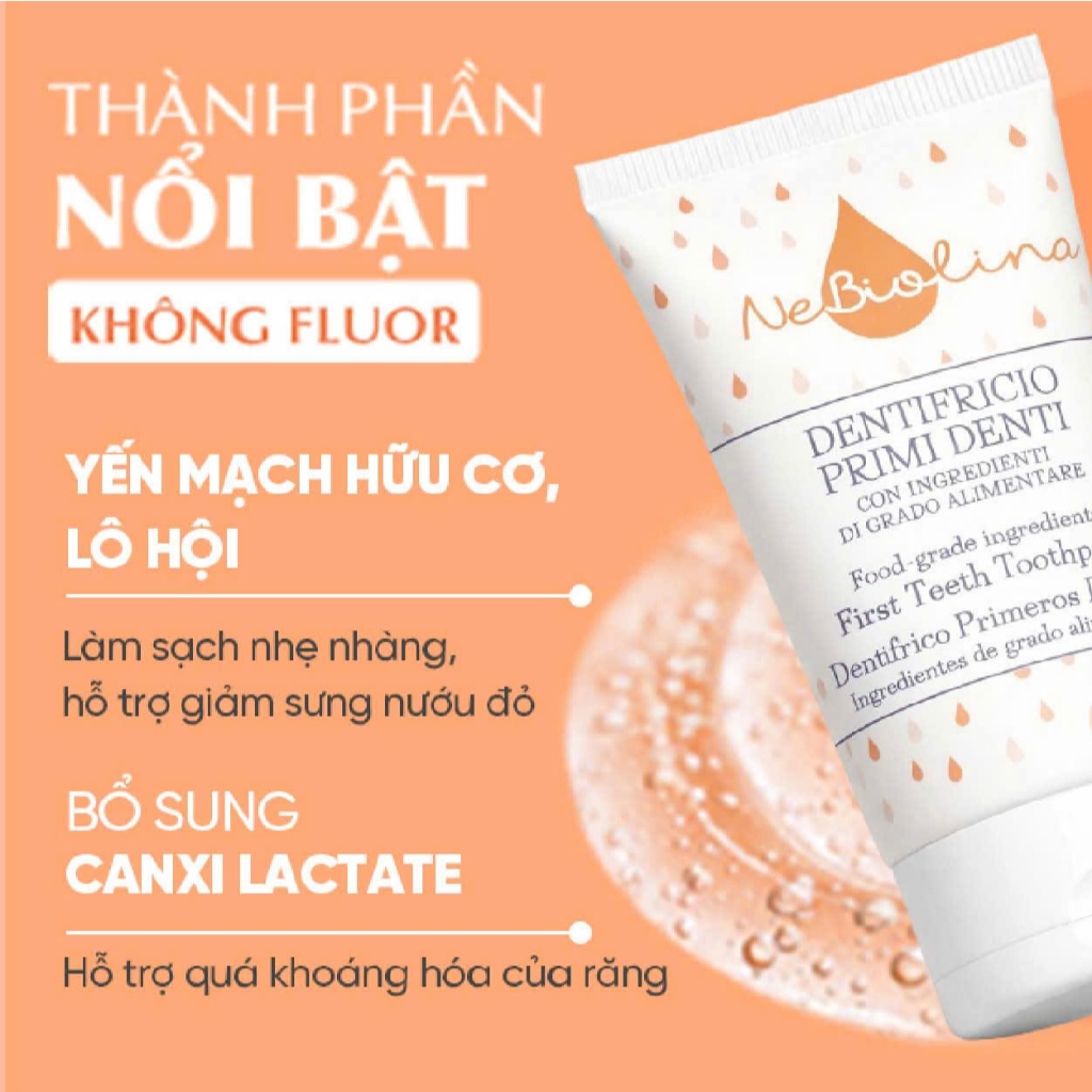Combo 2 hộp Kem đánh răng NeBiolina cho bé chiết xuất Yến mạch hữu cơ nuốt được 50g