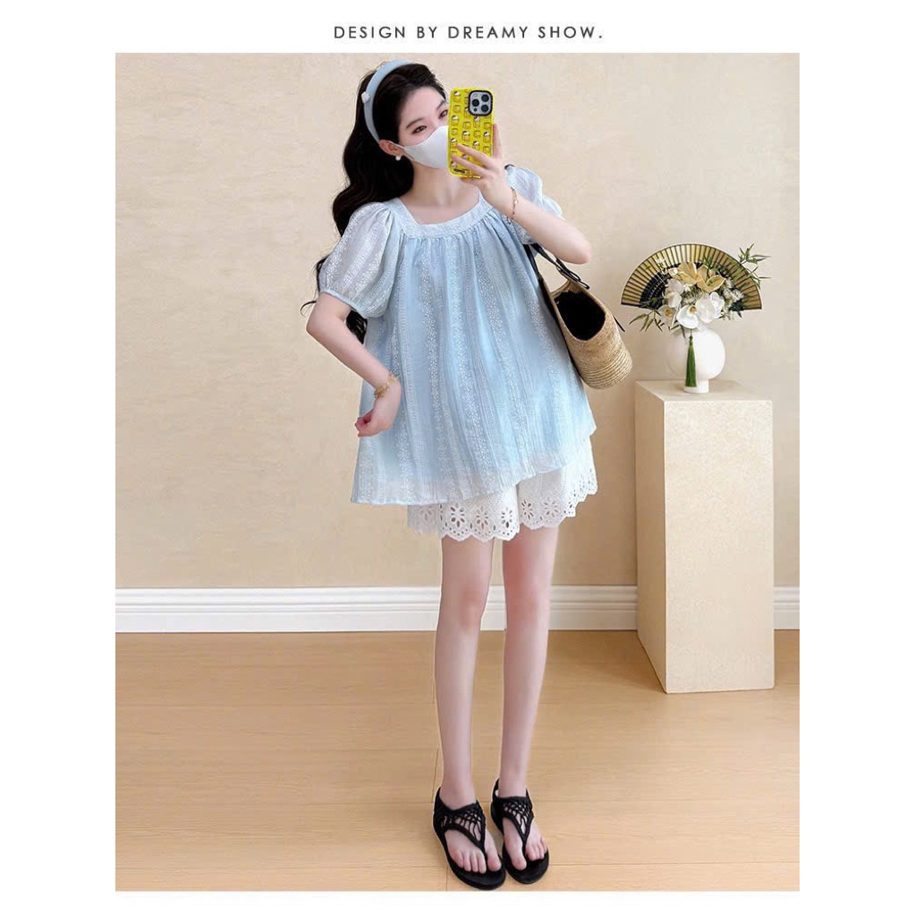 ÁO BẦU CỘC TAY TĂM XƯỚC IN HOA CỔ VUÔNG DÁNG BBD - 2 màu