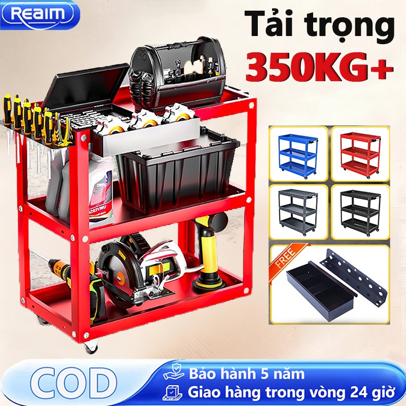 Xe Đẩy Dụng Cụ Đồ Nghề 3 Tầng Sơn Tĩnh Điện, Bánh Xe Xoay 360 Độ Có Khóa tải trọng 100kg