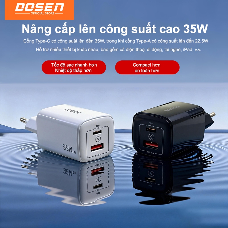DOSEN PD 35W GaN Type-C/USB-A 2 Cổng Sạc Nhanh Cho Điện Thoại thích hợp cho i14 13 12 pro max | BigBuy360 - bigbuy360.vn