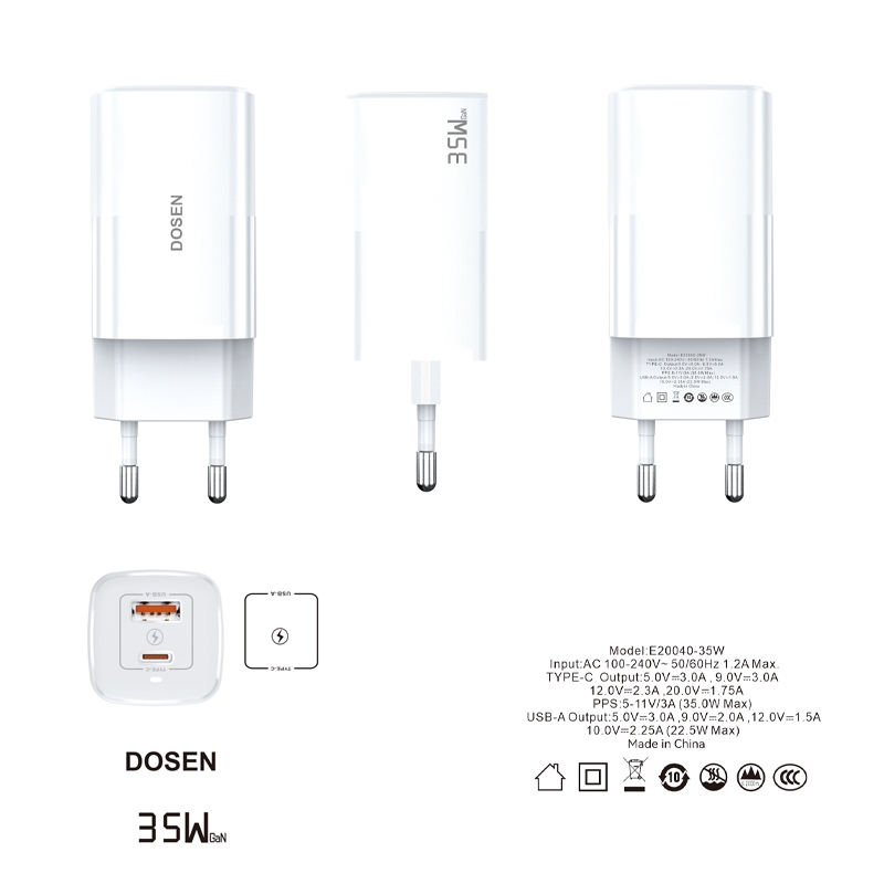 DOSEN PD 35W GaN Type-C/USB-A 2 Cổng Sạc Nhanh Cho Điện Thoại thích hợp cho i14 13 12 pro max | BigBuy360 - bigbuy360.vn