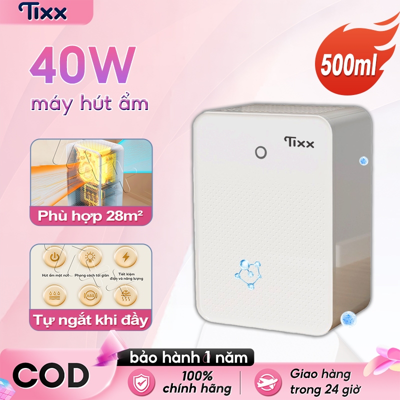 TIXX Máy hút ẩm 500ml Tự động ngắt khi đầy nước 40W Hoạt động liên tục 48H Máy hút ẩm mini