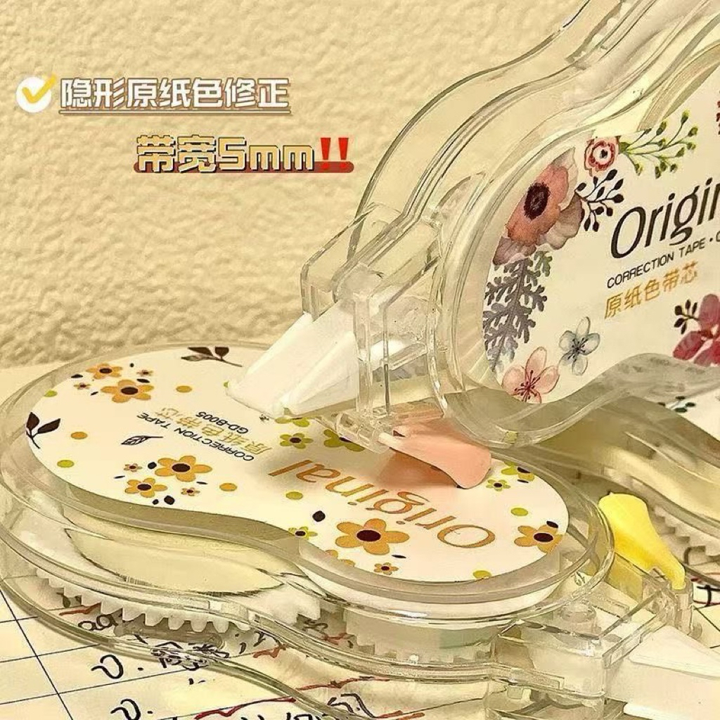 [Set 5 Cái] Bút Xoá rộng 5mm Original – Băng Xóa Khô Nhanh, Che Phủ Tốt, Thiết Kế Hoa Vintage Dễ Thương