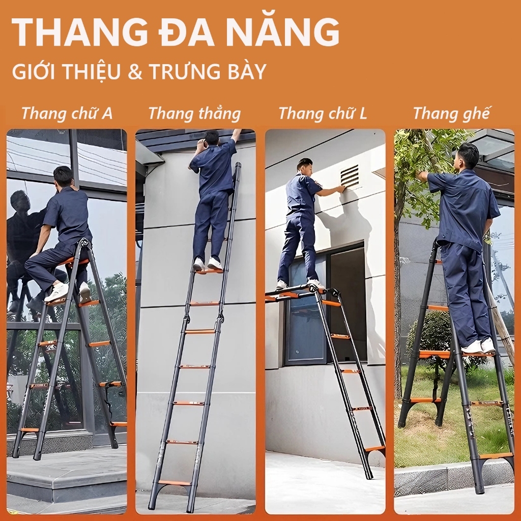 Thang gấp gọn Thang Nhôm Rút Đôi Chữ A Kích thước 1.7M - 5.8M Chất Liệu Nhôm Inox