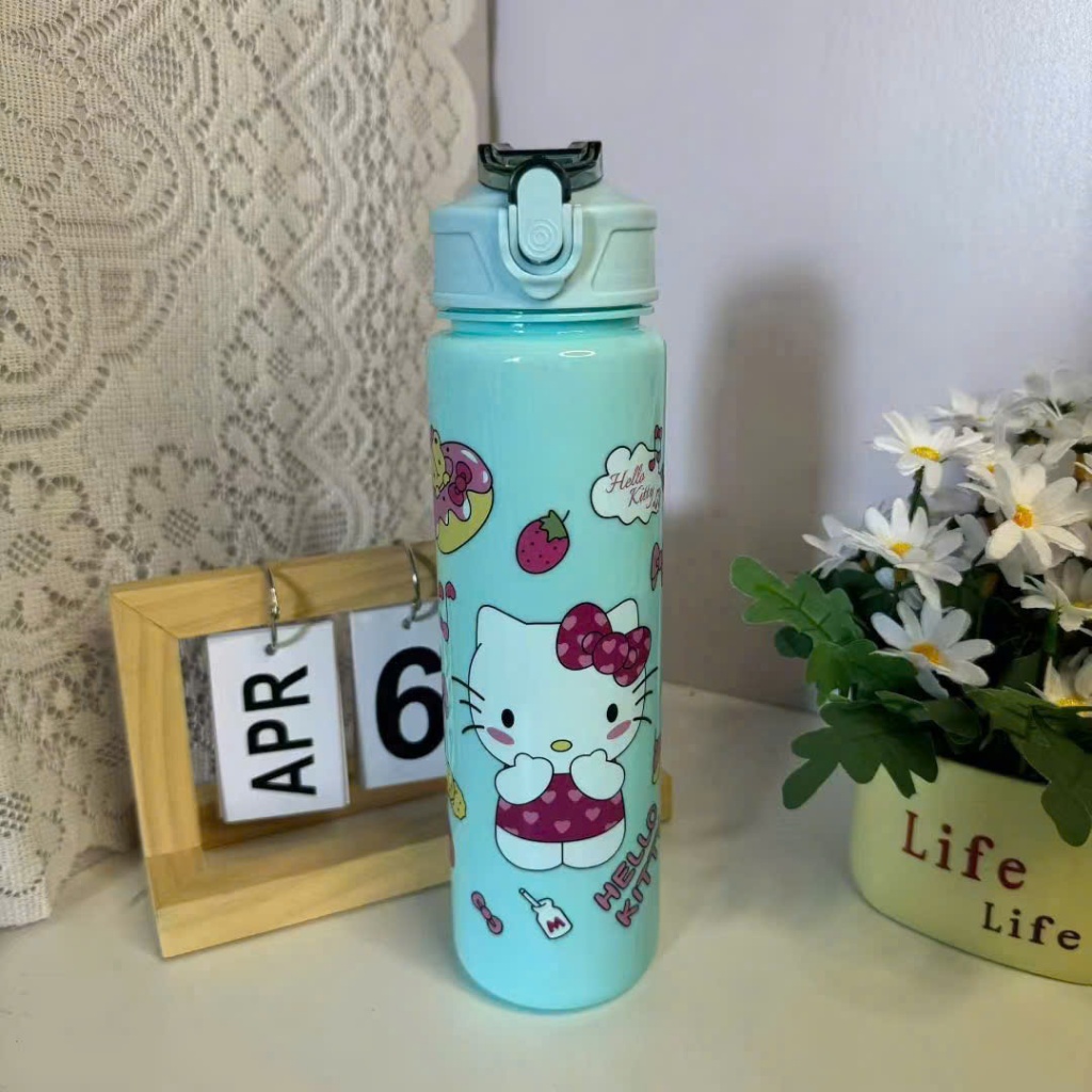 Bình Nước Hoạt Hình Dễ Thương 500ml – Cho Bé, Nắp Bật Có Khóa An Toàn