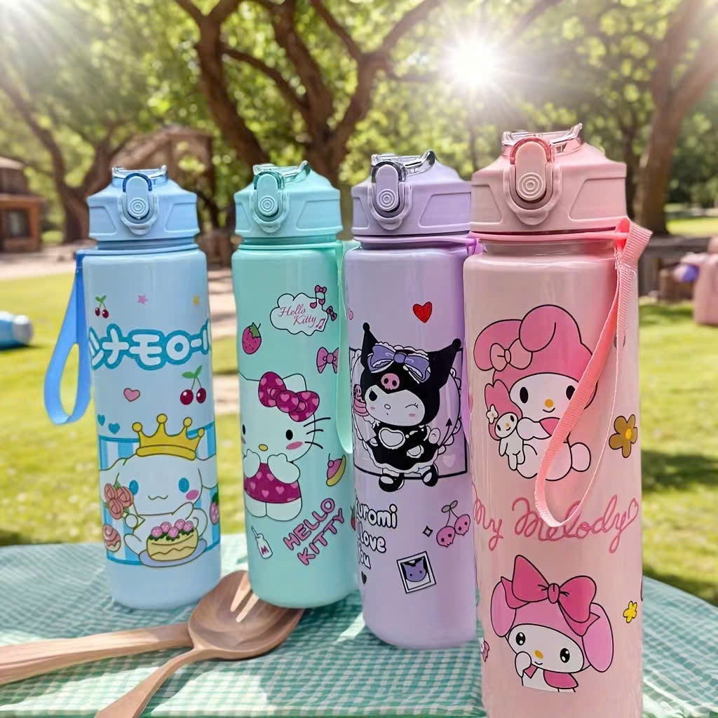 Bình Nước Hoạt Hình Dễ Thương 500ml – Cho Bé, Nắp Bật Có Khóa An Toàn