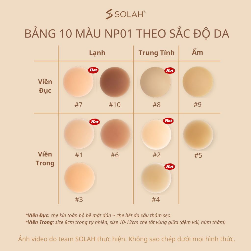 Miếng Dán Ngực Silicone Nữ Có Gel 10 Màu SOLAH Bigsize 13CM Tàng Hình Đi Chơi Biển Tiệc Bikini NP01