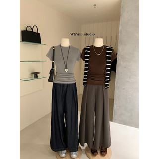 𝐏𝐡𝐢𝐞𝐧 𝐖𝐆𝐖𝐄 | (Sẵn) W3013 Áo Thun Cotton Ôm Body Cổ Tròn Thiết Kế Trơn Basic