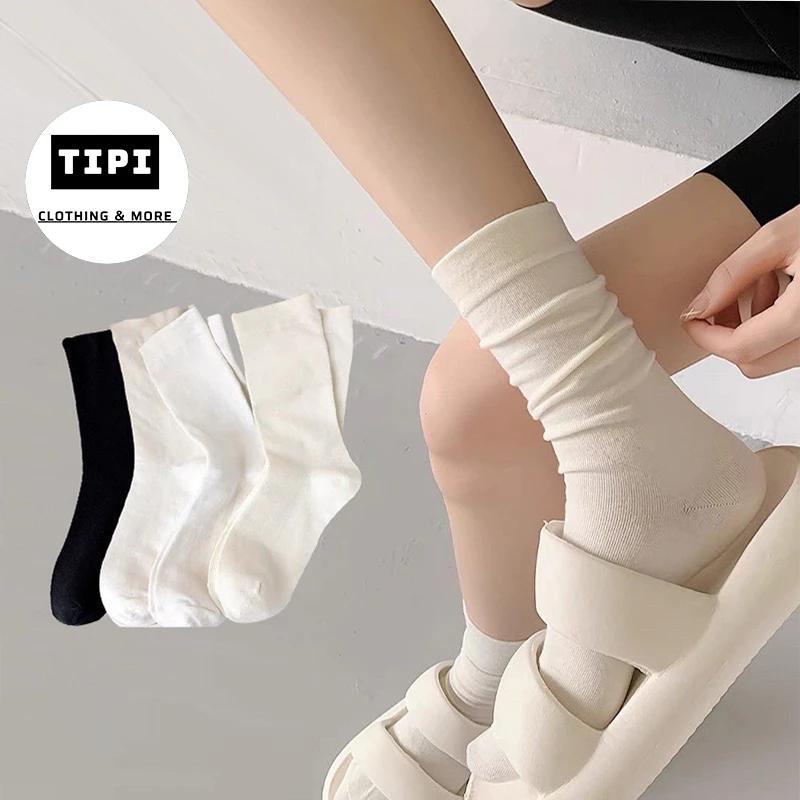 Tất Vớ Nam Nữ Chất Liệu Vải Hàn Co Giãn 4 Chiều Màu Trơn Phong Cách Đơn Giản Thấm hút tốt