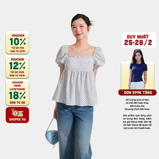 MARC FASHION Áo Kiểu Nữ Babydoll Họa Tiết Cổ Vuông Phối Bèo Tay Phồng - CBNH011425