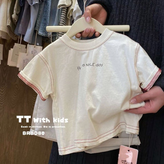 Áo thun ngắn tay cotton in chữ cho bé trai bé gái